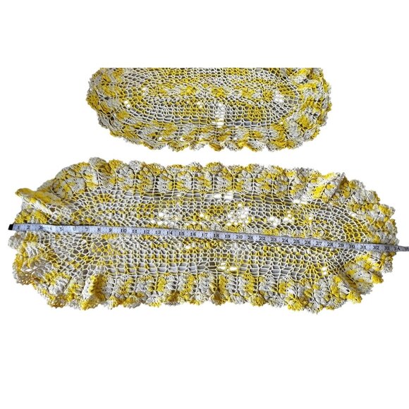 Handmade Crochet Table Runner Set Yellow & White Floral 34" & 23” Granny Core - Picture 4 of 9